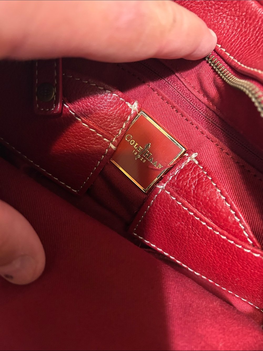 Cole Haan Red Leather Shoulder Bag with Gold Accents - Picture 4 of 11
